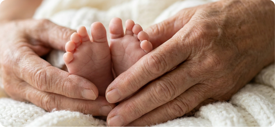 Grandmother caring for infant on changing table